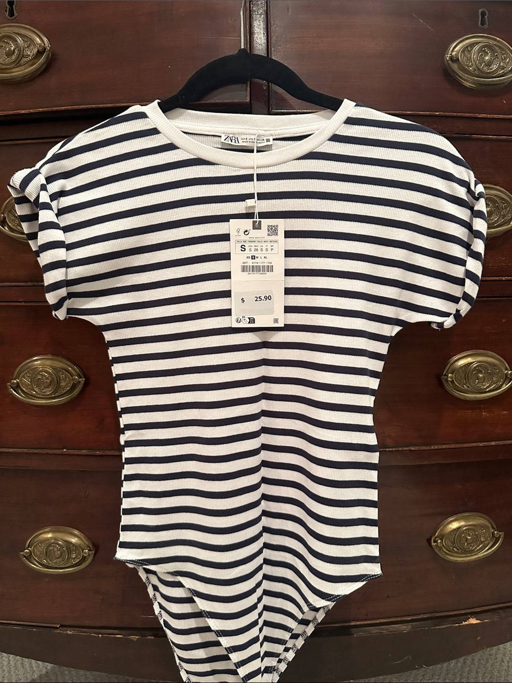 NWT Zara Navy and White Striped Short Sleeve Bodysuit